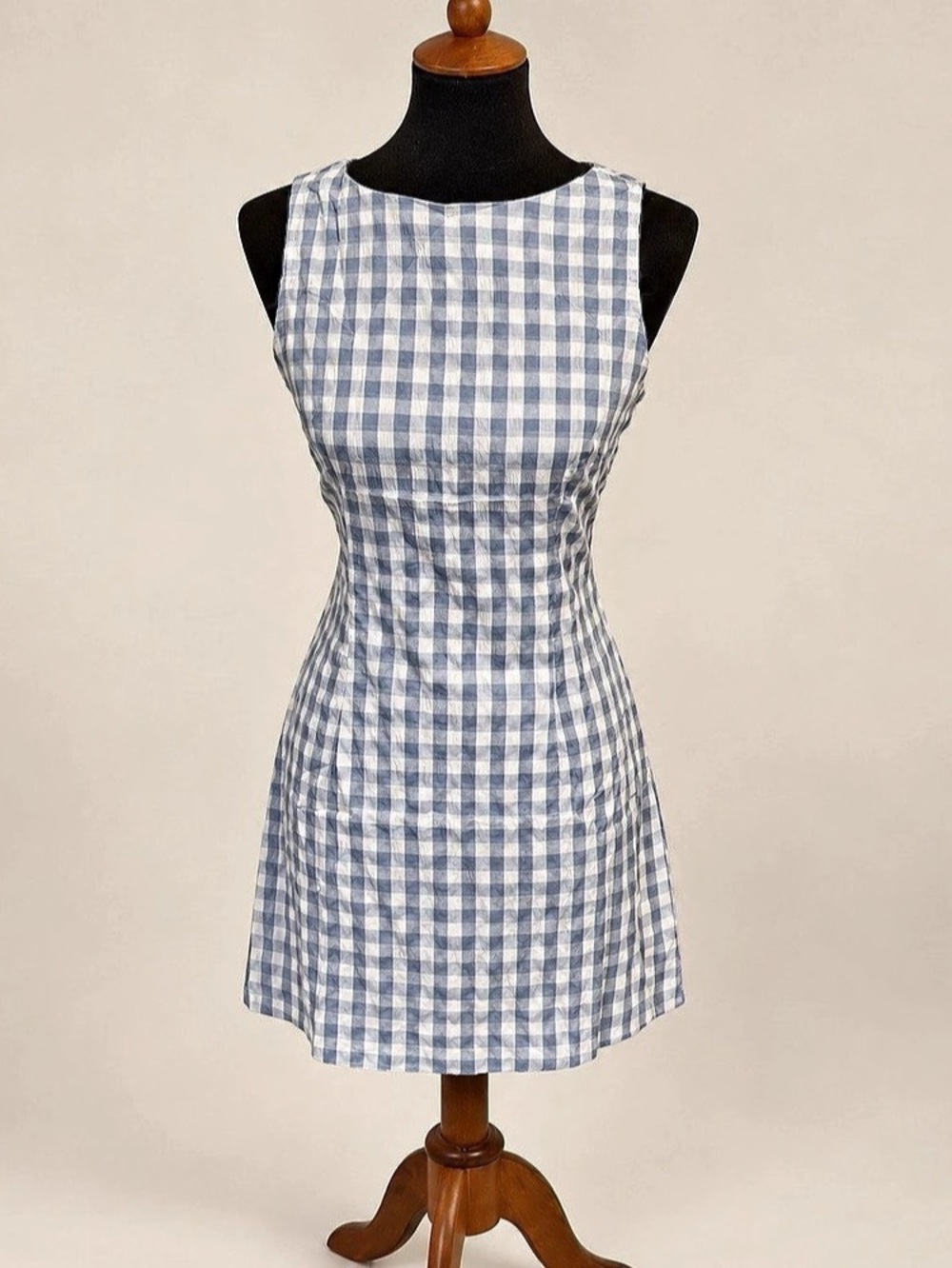 Blue & White Gingham Sleeveless Dress | Size Small